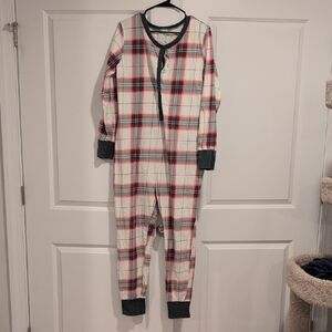 Plaid One-Piece Pajama with Button Closure